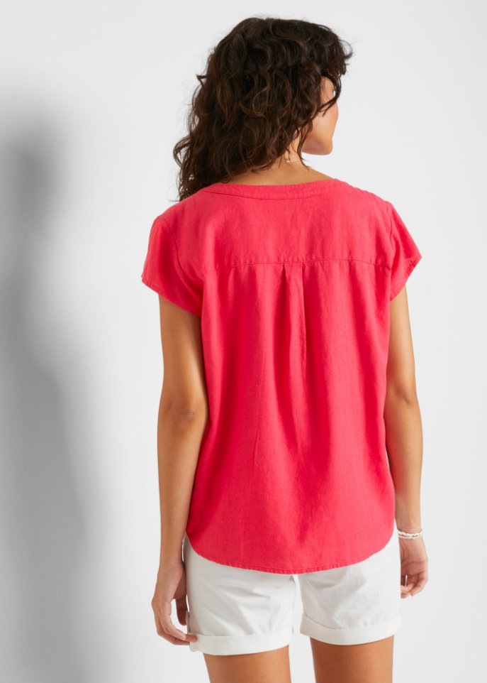 Kurzgeschnittene Bluse mit Leinen und Seitenschlitzen