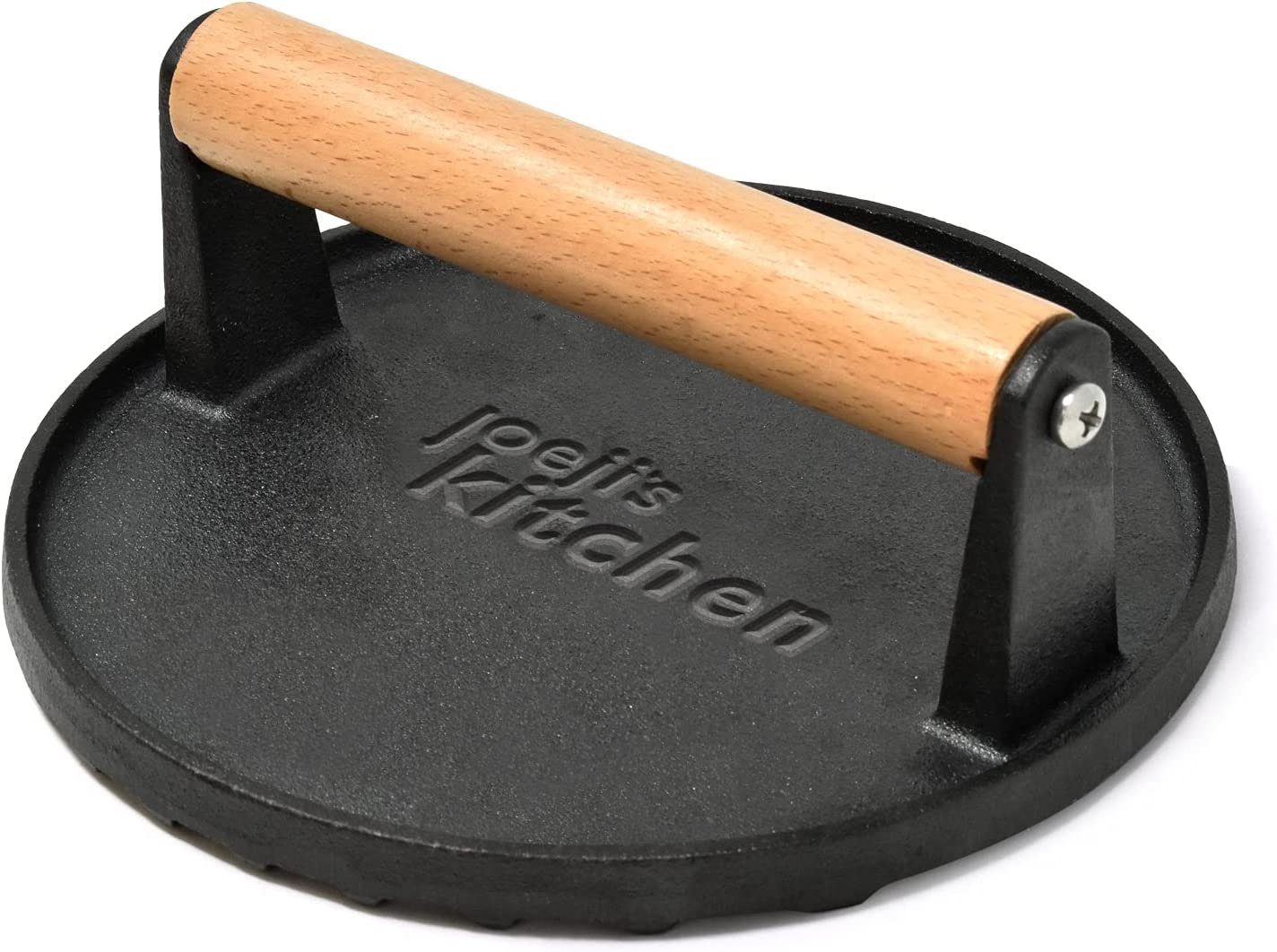 JOEJI’S KITCHEN Burgerpresse Antihaft Gusseisen für perfekte Hamburgerpresse Cool-Touch-Holzgriff, Eisen