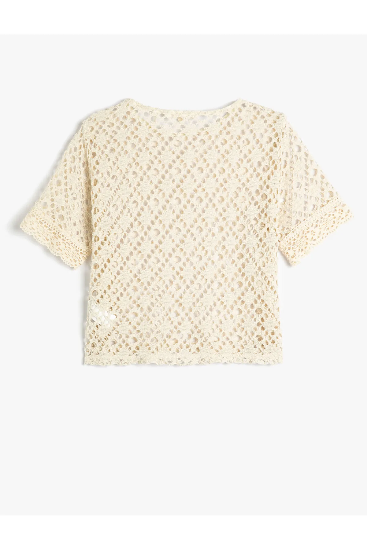 Koton  Durchbrochenes T-Shirt aus Mesh mit Rundhalsausschnitt und kurzen Ärmeln