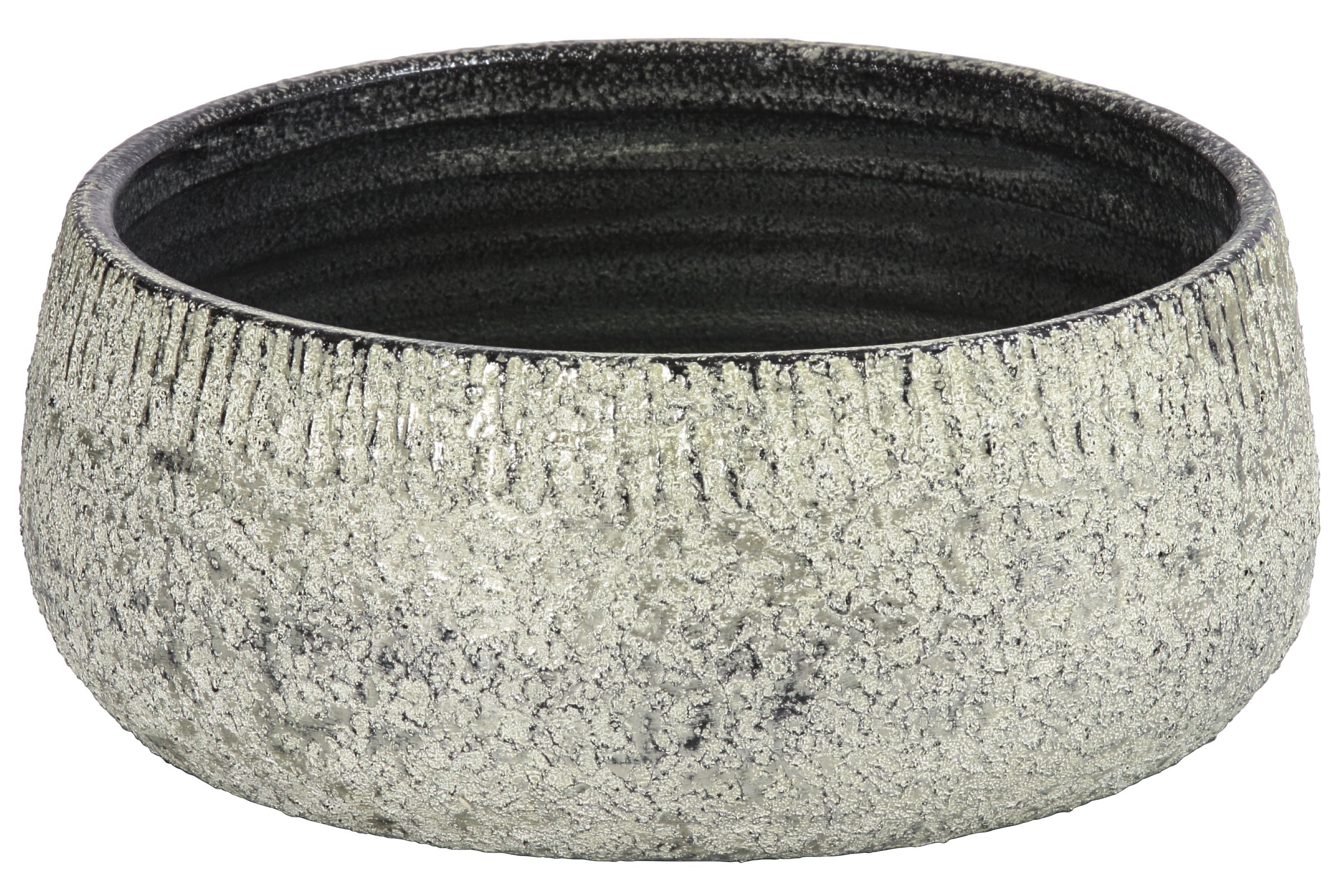 Dehner Übertopf Yves, Ø 24 cm, Höhe 9 cm, Keramik, in moderner Used-Optik