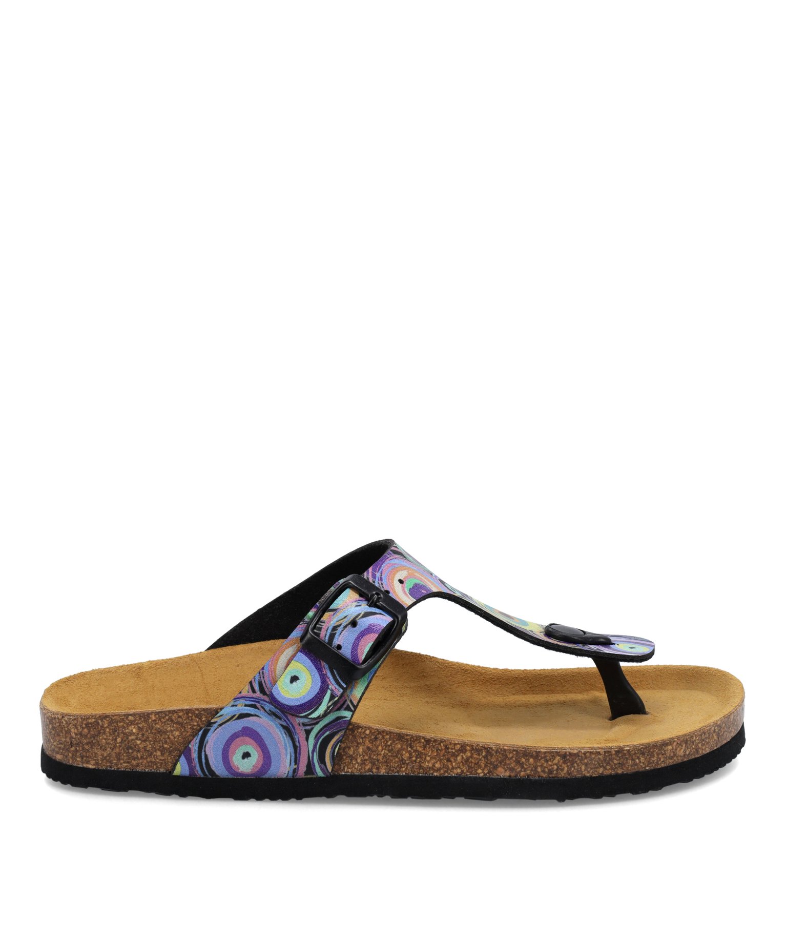 Mules femme à talon plat et bride entre-doigts imprimée multicolore | GEMO