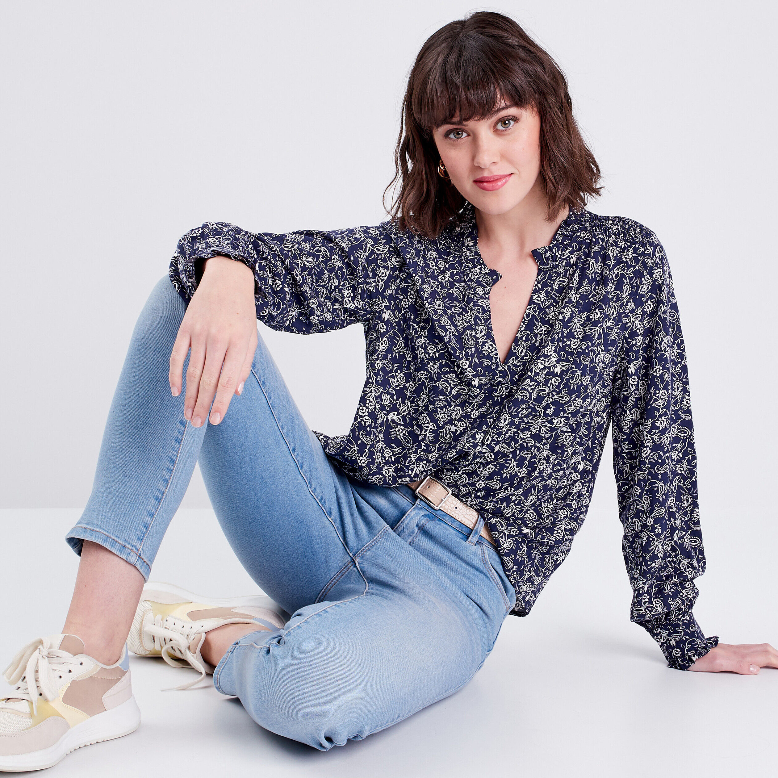 Blouse manches longues bleu marine femme | Cache Cache