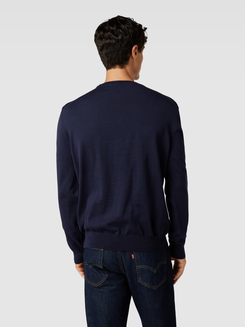 Strickpullover mit geripptem V-Ausschnitt Modell 'Baram' in marineblau