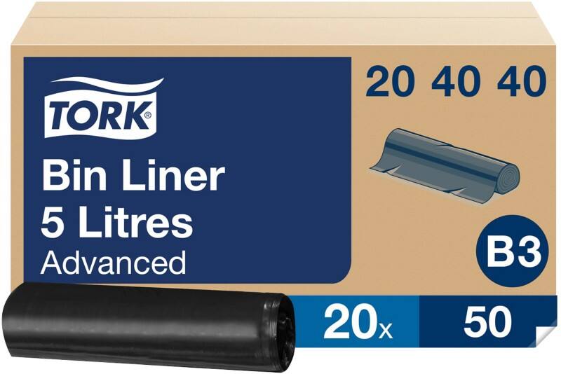 Tork Müllsäcke 5 L Schwarz LDPE (Polyethylen niedriger Dichte) 20 Rollen à 50 Stück