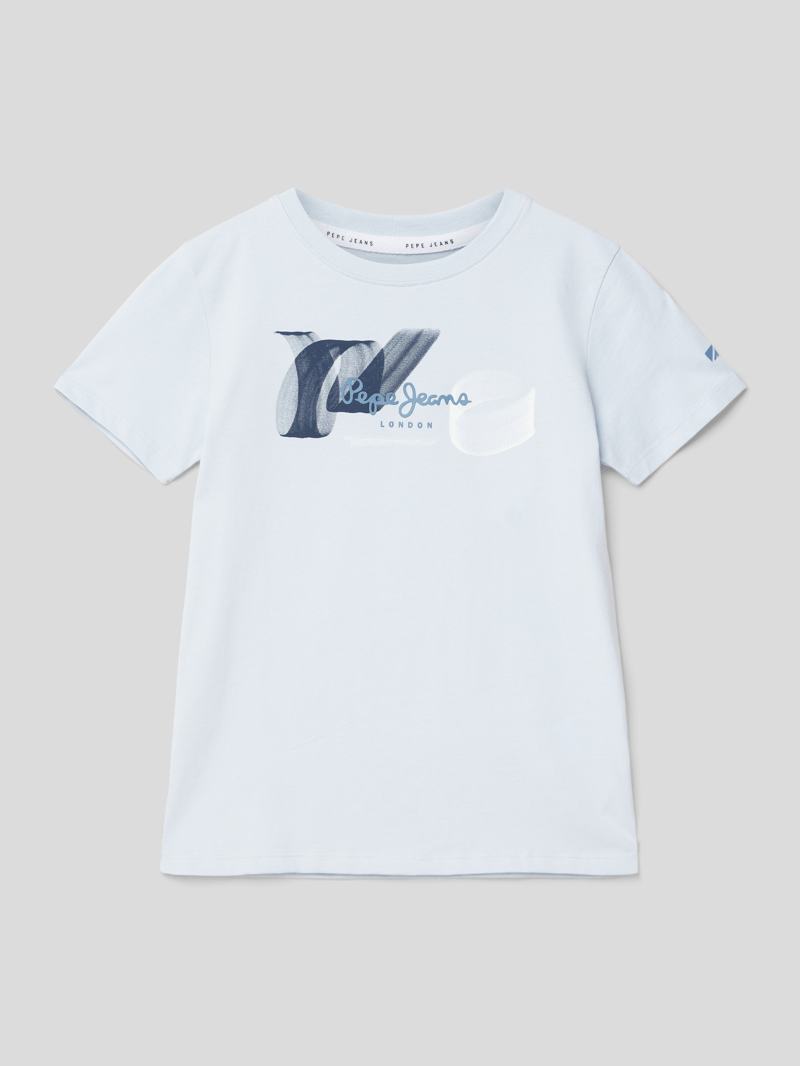 T-Shirt mit Label-Print in bleu