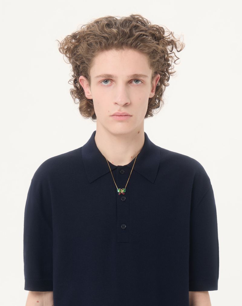 Valentino poloshirt i uld med V-logo-broderi