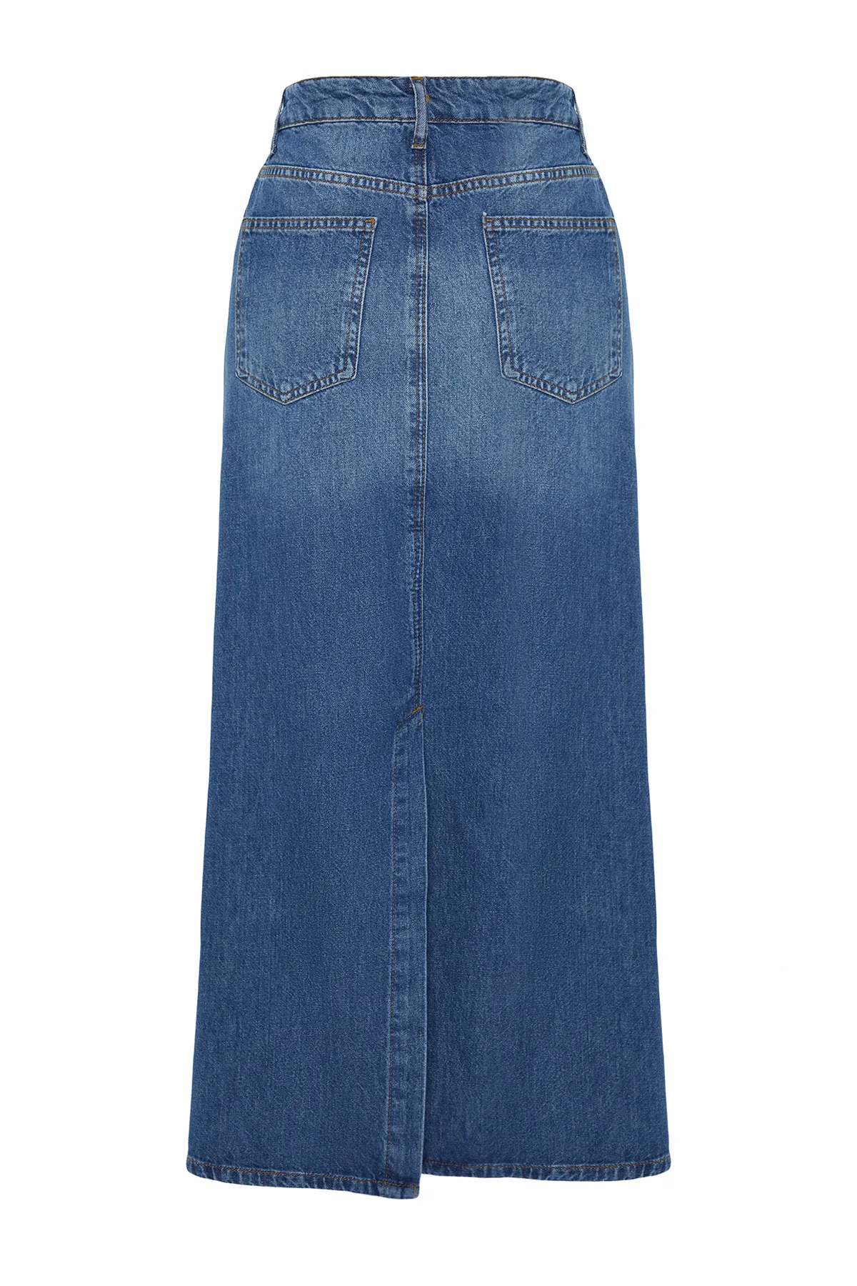 Trendyol Collection  Blauer Maxi-Jeansrock mit hoher Taille und detaillierten Nähten TWOSS24ET00009