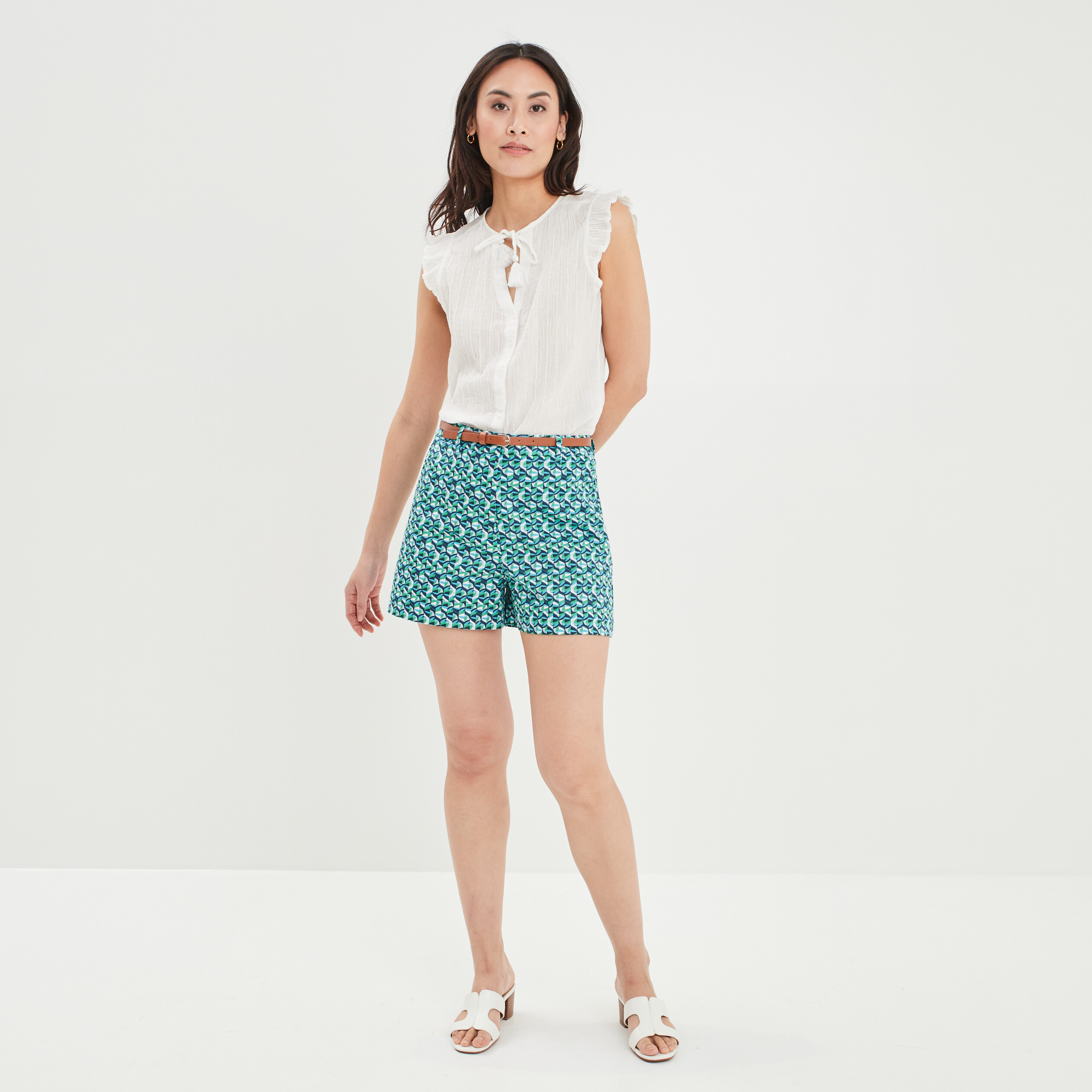 Short city ceinturé bleu femme | La Halle