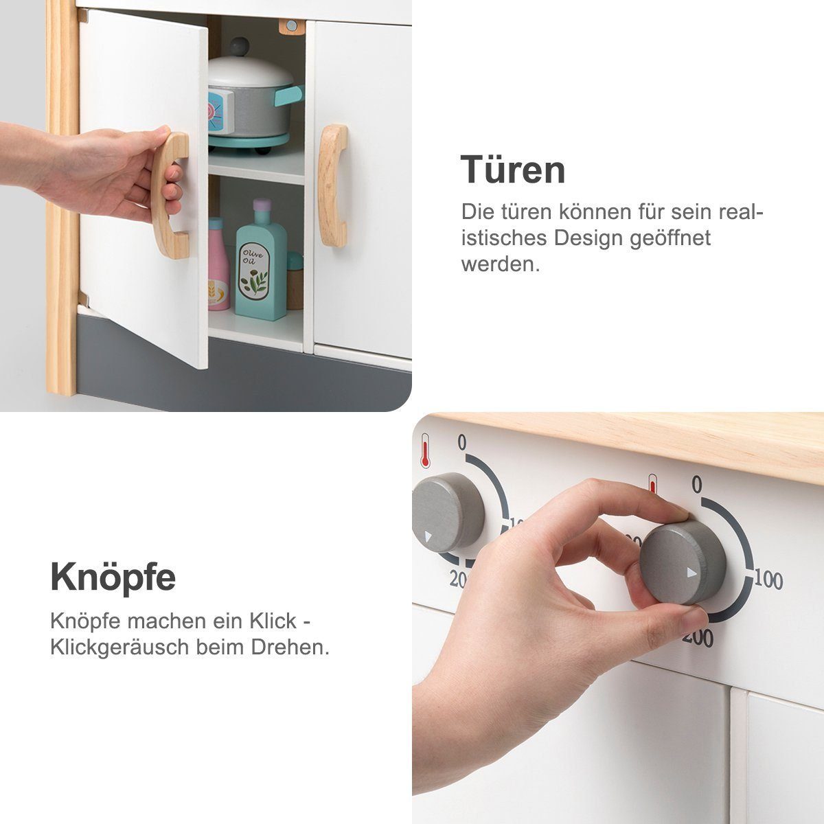 DOTMALL Kinder-Küchenset Holz Spielküche Küche für Kinder Küchenzeile Zubehör Chef Rollenspiel
