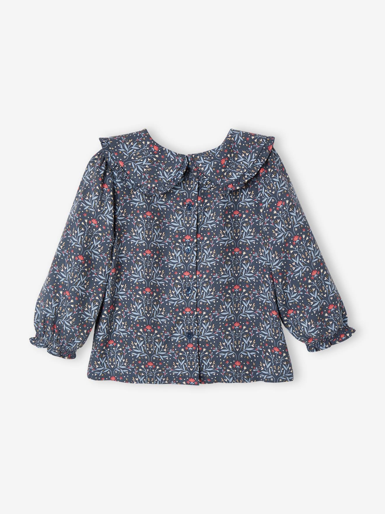Vertbaudet Mädchen Baby Bluse mit Bubikragen - dunkelblau