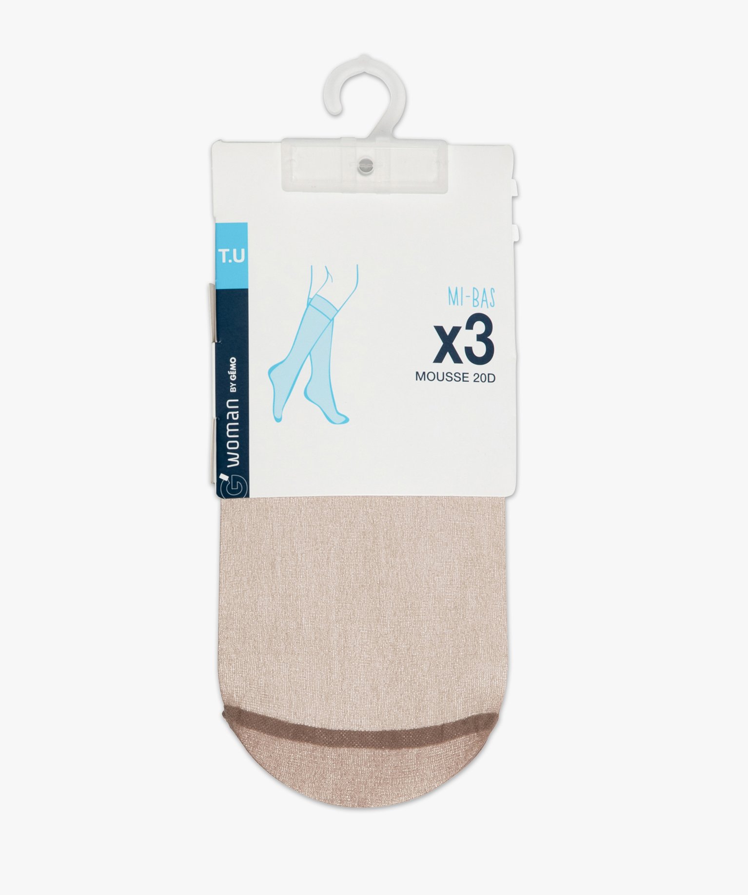 Mi-bas femme en mousse 20 deniers (lot de 3) beige clair | GEMO