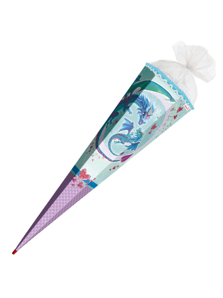 ROTH Schultüte groß Drachenliebe 85 cm, Glitter Pailettenborte in Hellblau günstig kaufen onesize