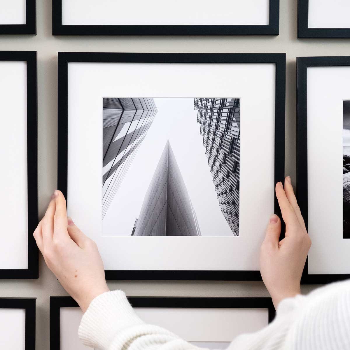 PHOTOLINI Bilderrahmen 9er Set 30x30 cm Modern Schmal mit Passepartout