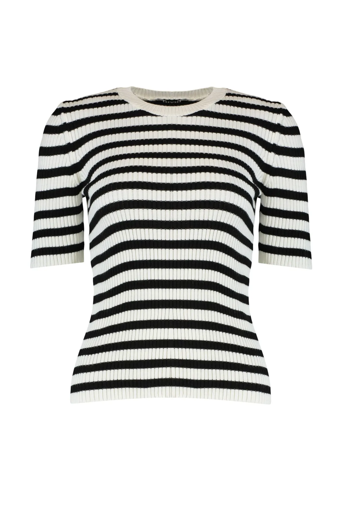 Trendyol Collection  Ecrufarbenes Basic-T-Shirt aus gestreiftem Strick TWOSS20KZ0075