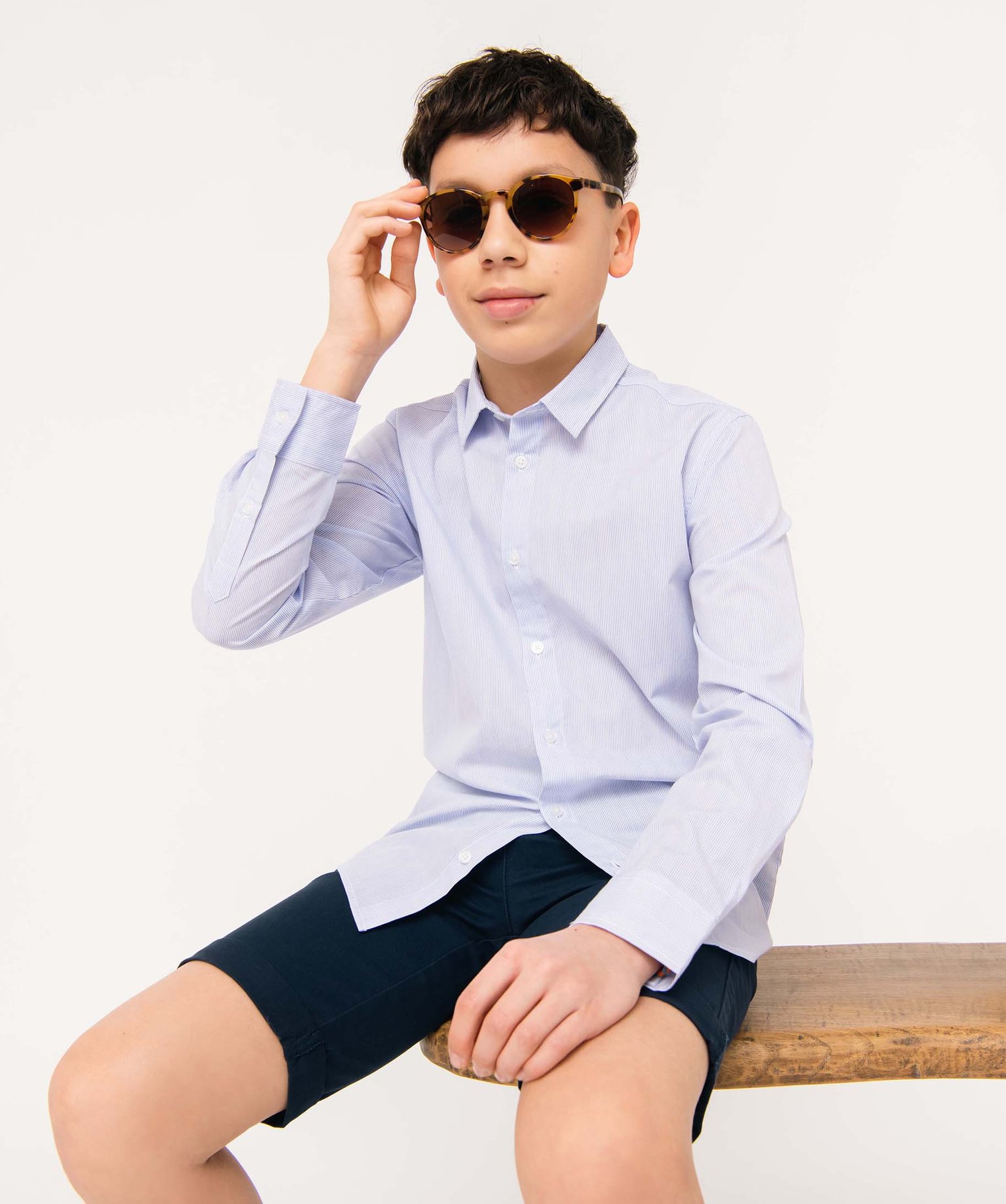 Chemise Garçon à manches longues à fines rayures bleu | GEMO