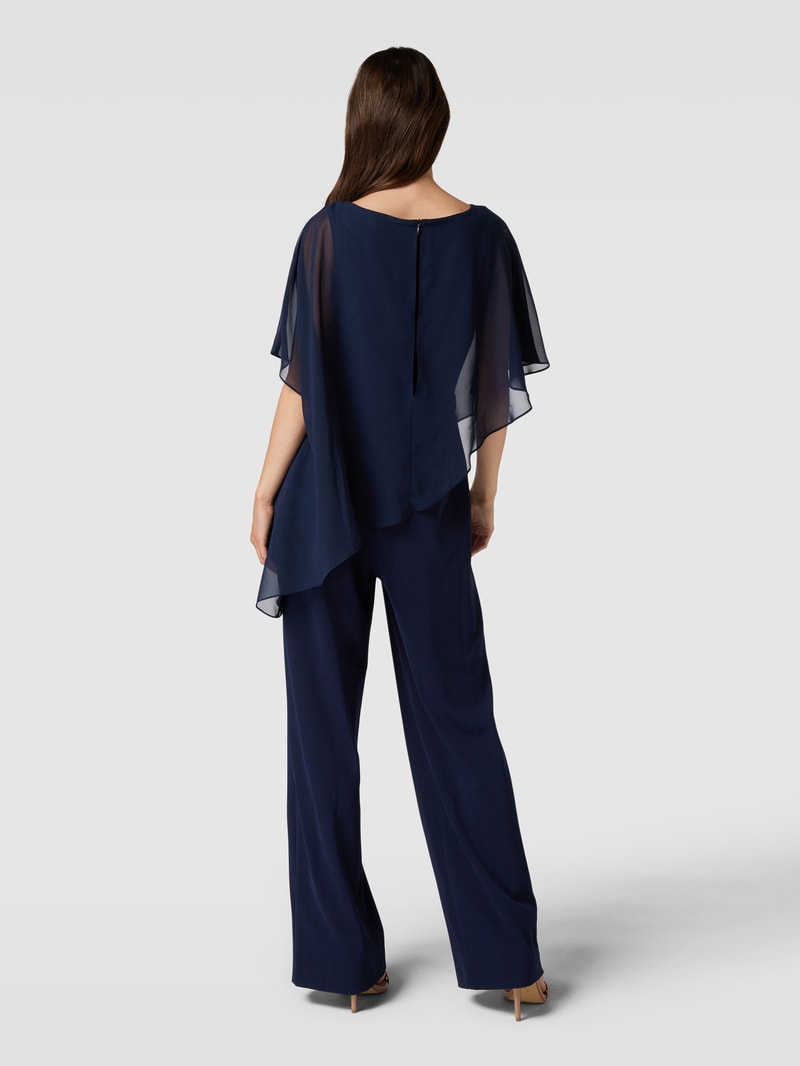 Jumpsuit mit asymmetrischem Volantsaum in marineblau