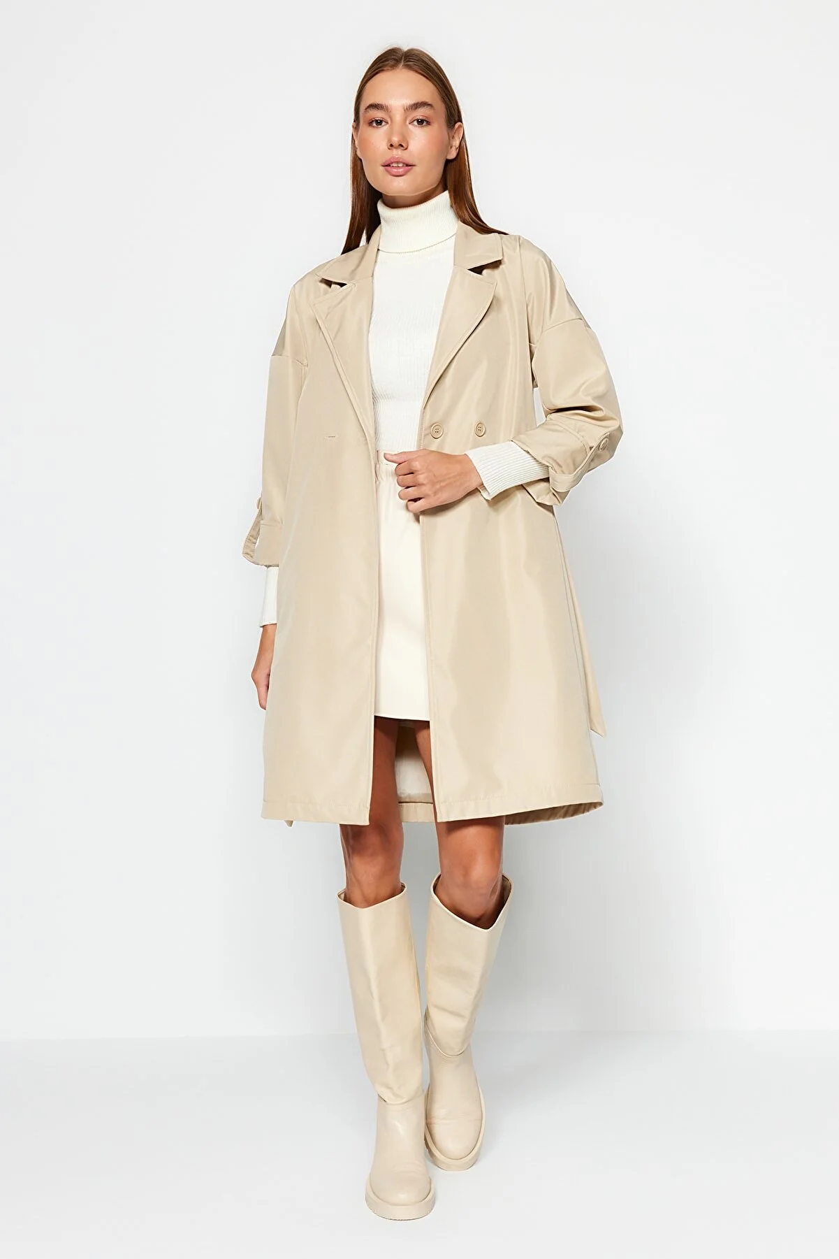 Trendyol Collection  Beiger wasserabweisender langer Trenchcoat TWOAW24TR00019