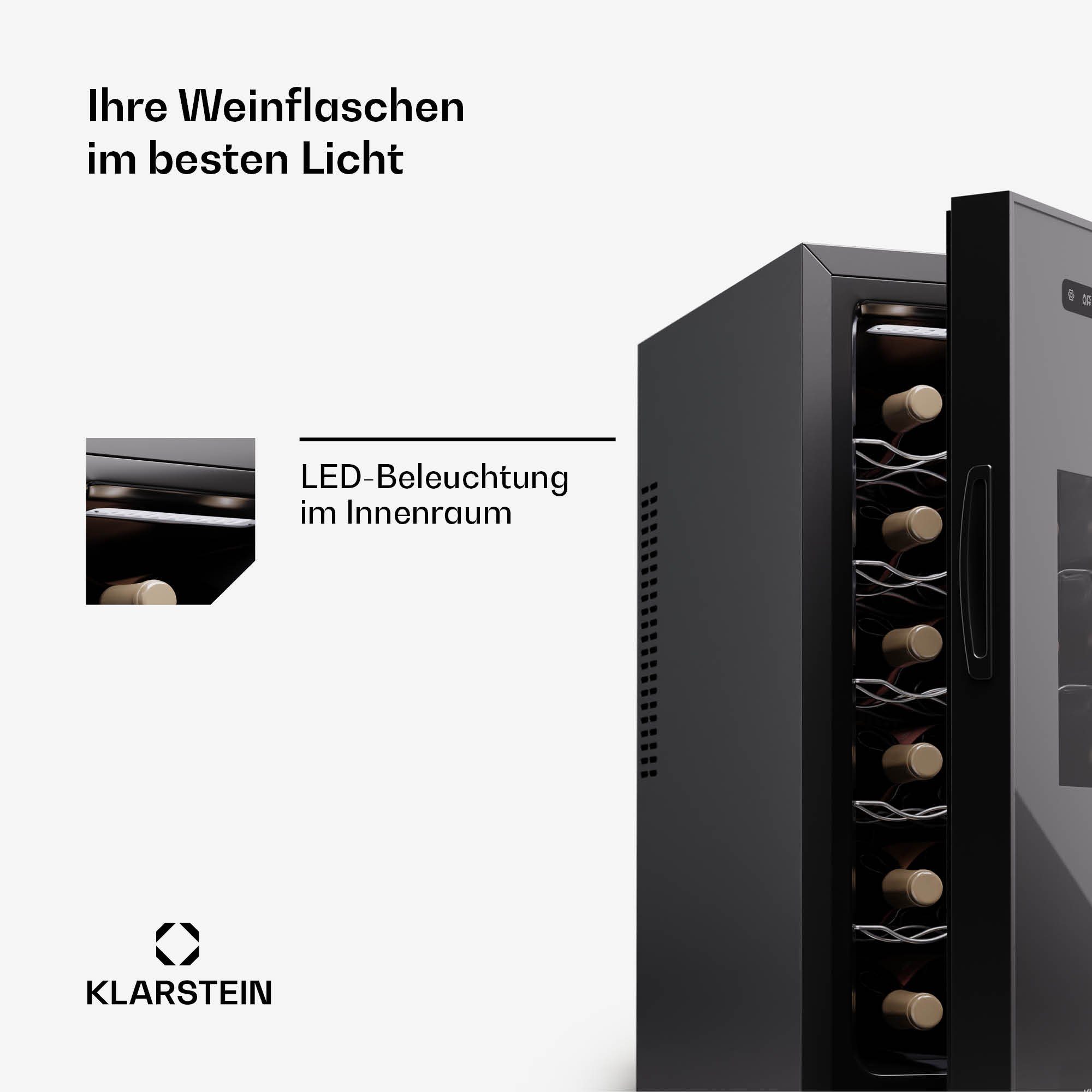 Klarstein Weinkühlschrank Silent Vino 12 Uno Slim, für 12 Standardflaschen á 0,75l,Wein Flaschenkühlschrank Weintemperierschrank Weinschrank Kühlschrank