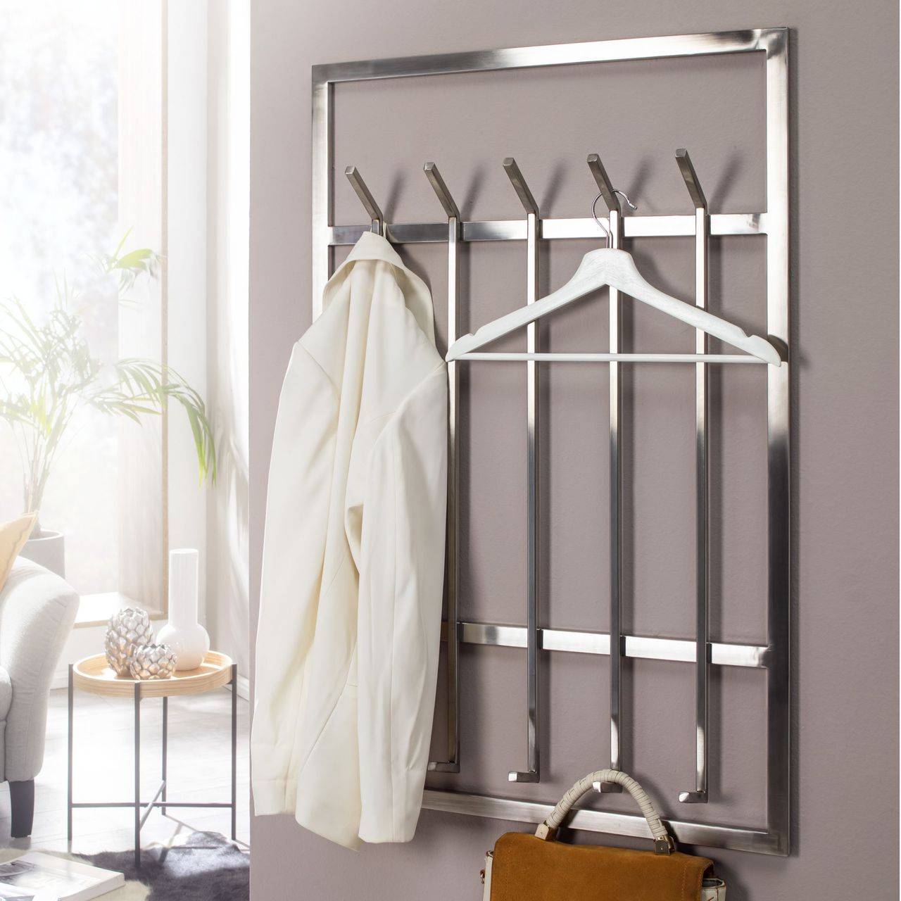 Wohnling Wandgarderobe 60x100x7,5 cm Metall Silber