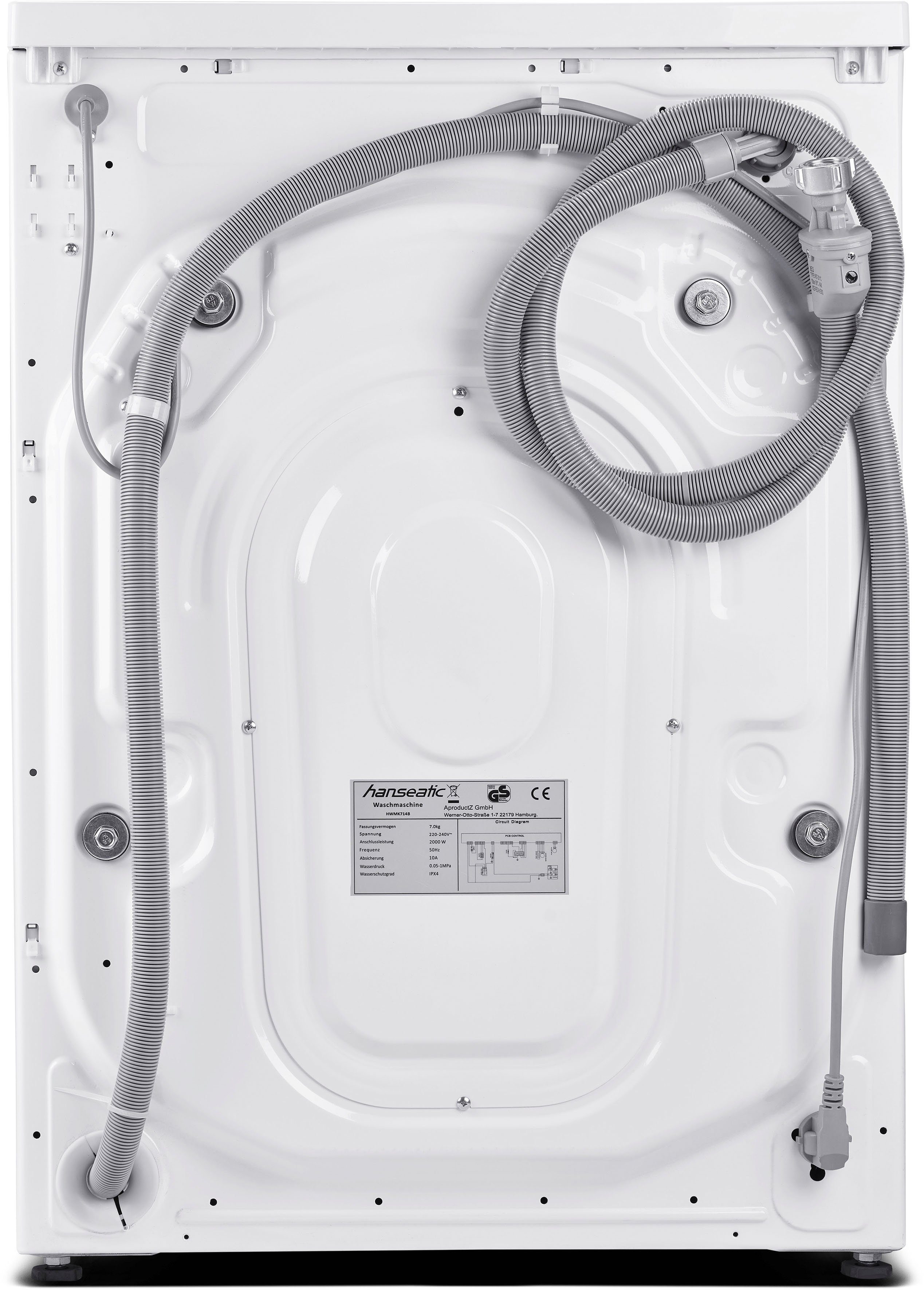 Hanseatic Waschmaschine HWMK714B, 7 kg, 1400 U/min, Nachtwaschprogramm, AquaStop, Dampfoption