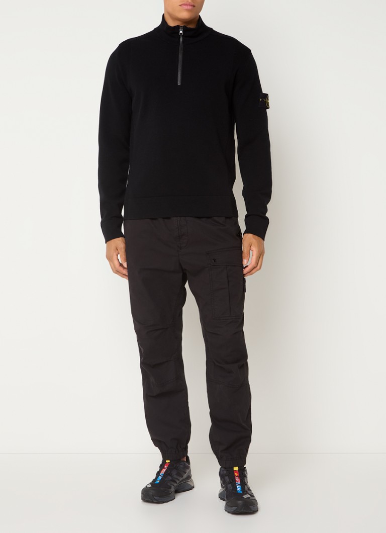Πουλόβερ Stone Island 521A1 από απαλή πλέξη σε ανάμεικτο χρώμα Razor με φερμουάρ στη μέση και λογότυπο