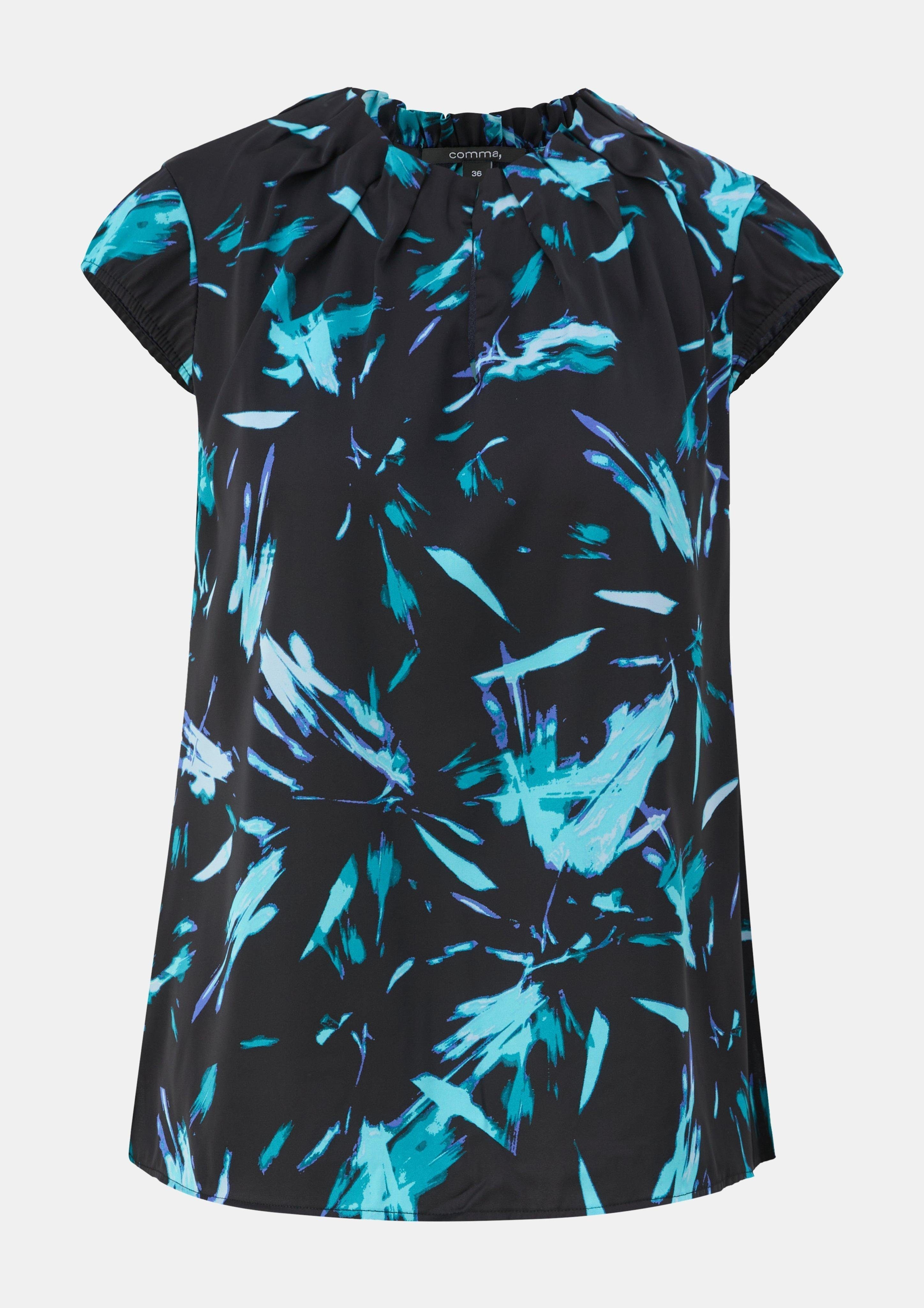 Comma Kurzarmbluse Satinbluse mit Raffung Raffung
