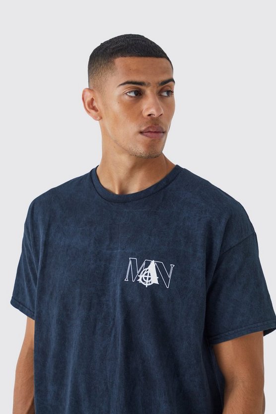 Oversize T-Shirt mit Acid-Waschung und Man-Print