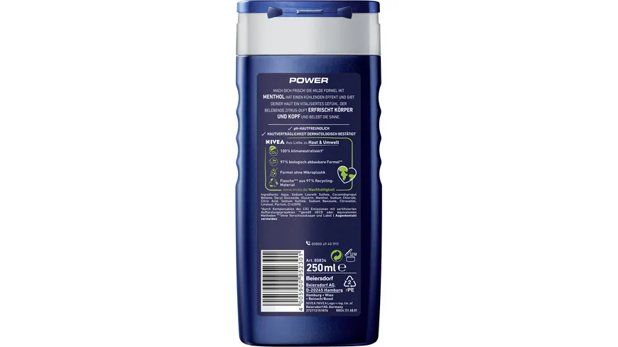NIVEA MEN Duschgel Power 24H fresh effect 3 in 1 250 ml