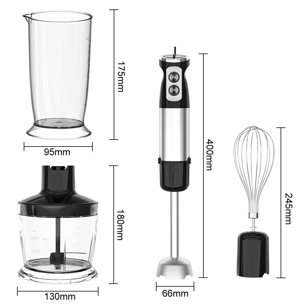 IBETTER Stabmixer, Stabmixer Edelstahl Set - 800-1000 W- Pürierstab - 12 Stufen, mit Schneebesen, Standmixer Aufsatz, Zerkleinerer, 600 ml Mixbecher