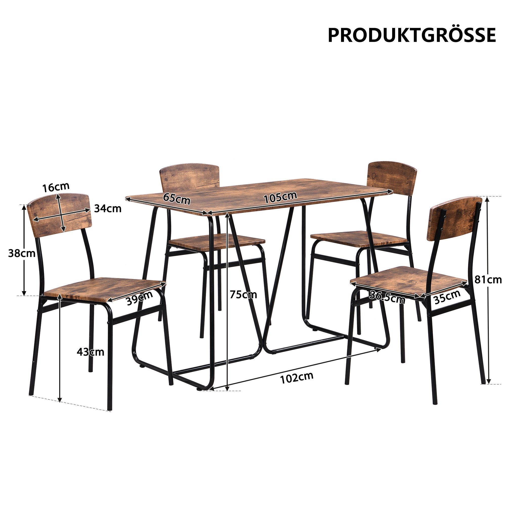 Flieks Essgruppe, (Set, 5-tlg., 1 Tisch mit 4 Stühlen), Sitzgruppe Küchentisch mit 4 Stühlen für Esszimmer Outdoor Garten