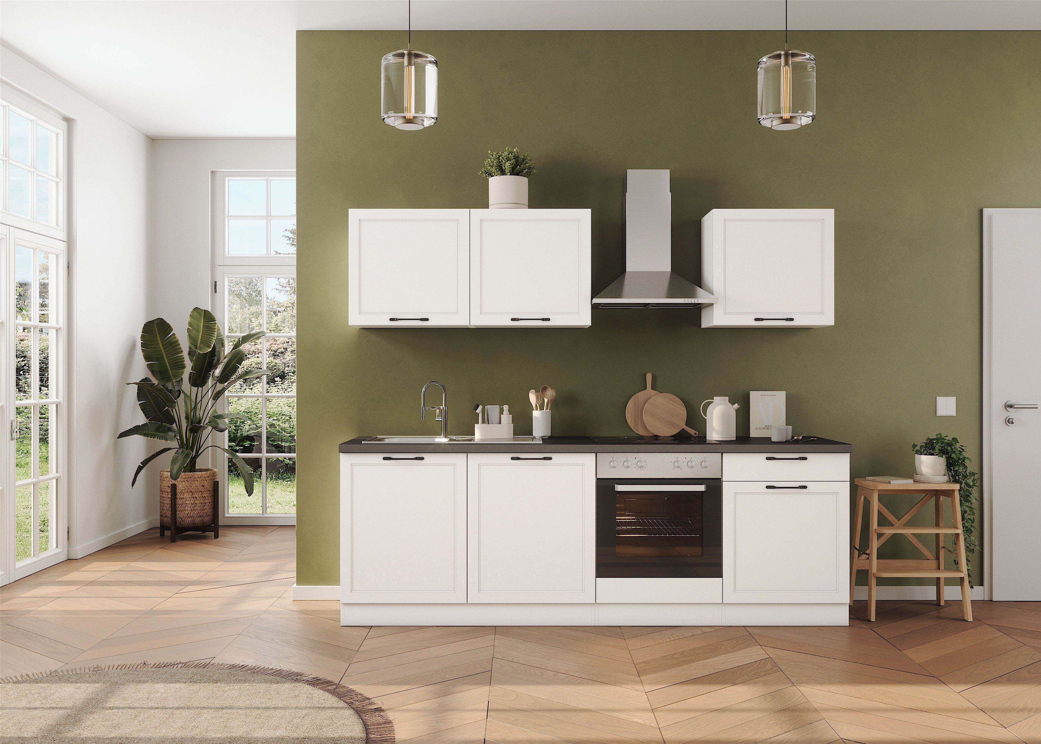 HELD MÖBEL Küchenzeile Lani, mit MDF-Fronten, Breite 240 cm, wahlweise mit E-Geräten, Höhen-Ausgleichsfüße 0-4 cm