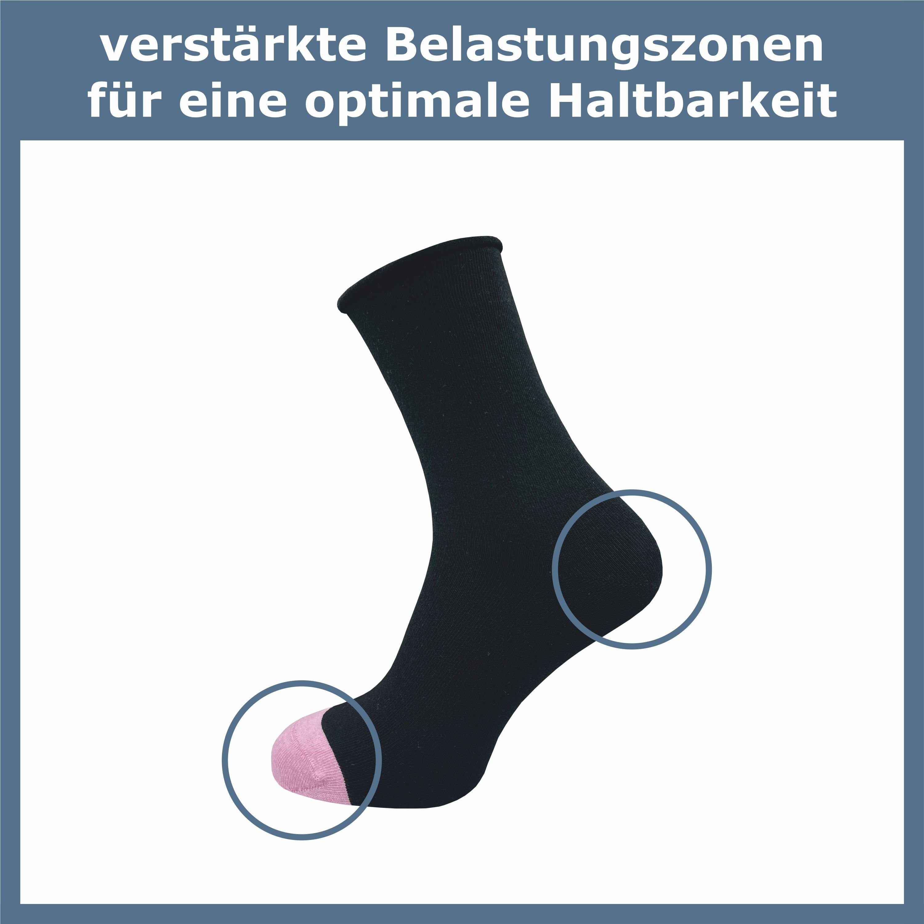 GAWILO Diabetikersocken für Damen mit Rollrand - Ohne drückende Naht & ohne Gummidruck (6 Paar) Venensocken aus atmungsaktiver Baumwolle - in schwarz & bunt
