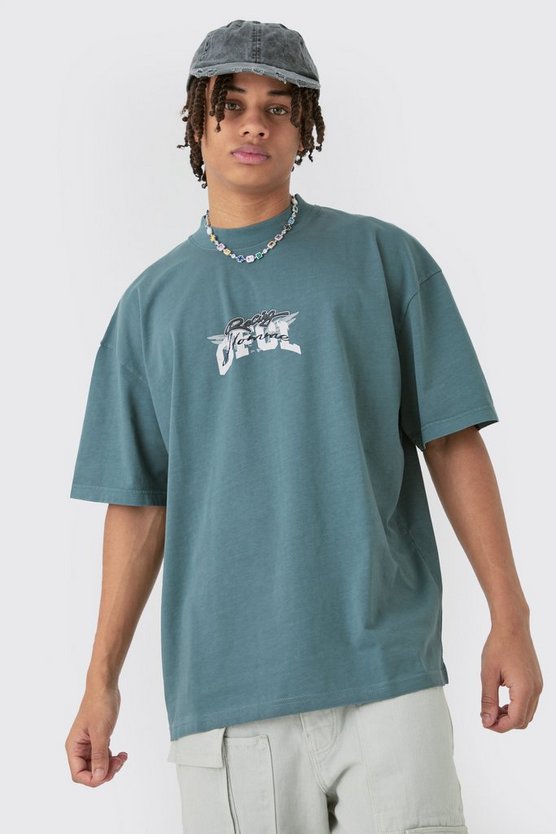 Oversize Official Racing T-Shirt mit Acid-Waschung