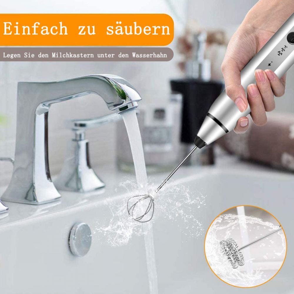 GelldG Milchaufschäumer Elektrischer Milchaufschäumer mit Edelstahlständer, 3-Gang Aufladbar