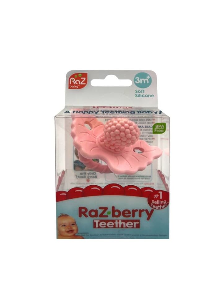 RaZbaby Beißring für zahnende Babys aus Silikon Himbeere 3M  in Rosa günstig kaufen onesize
