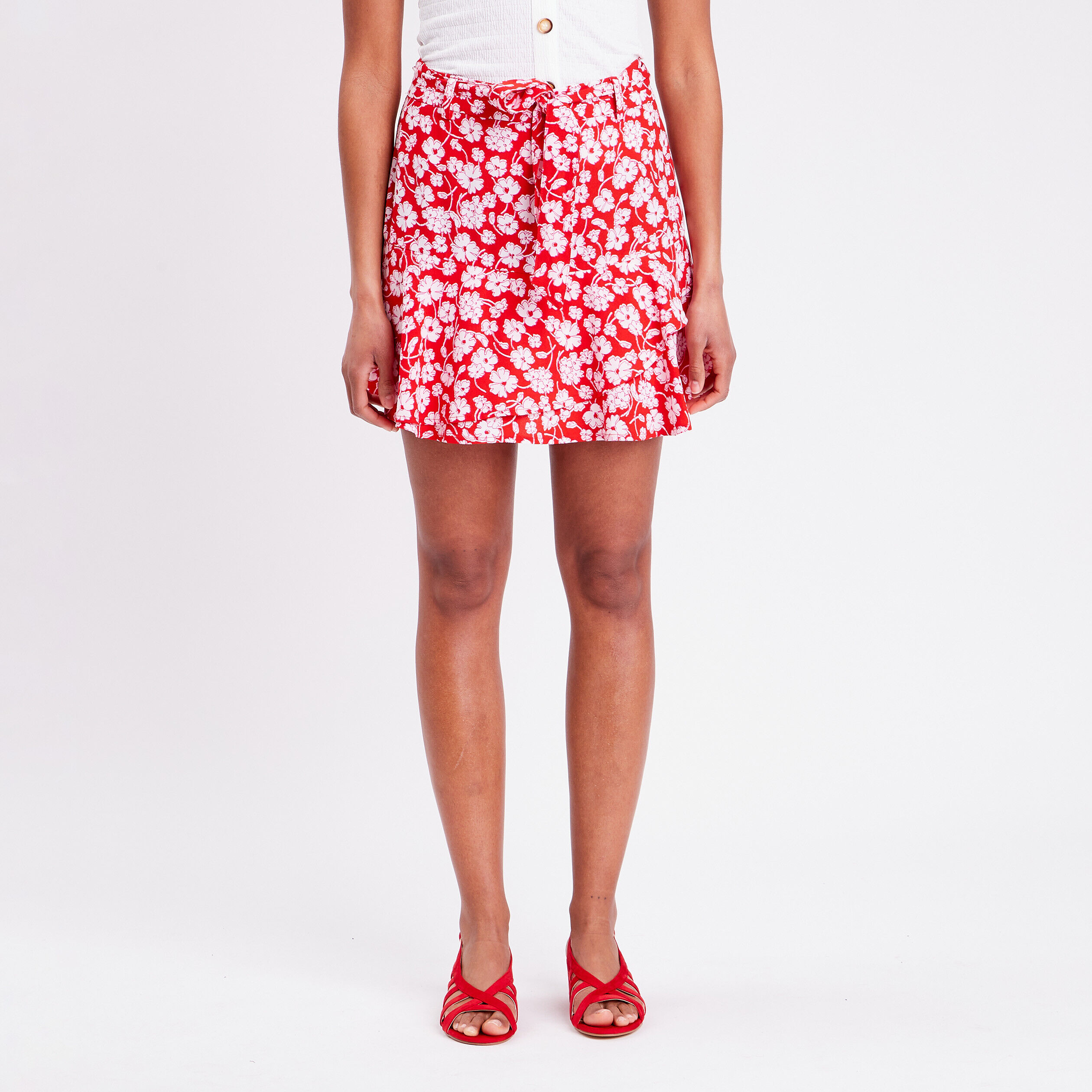 Jupe droite ceinturée rouge femme | Cache Cache