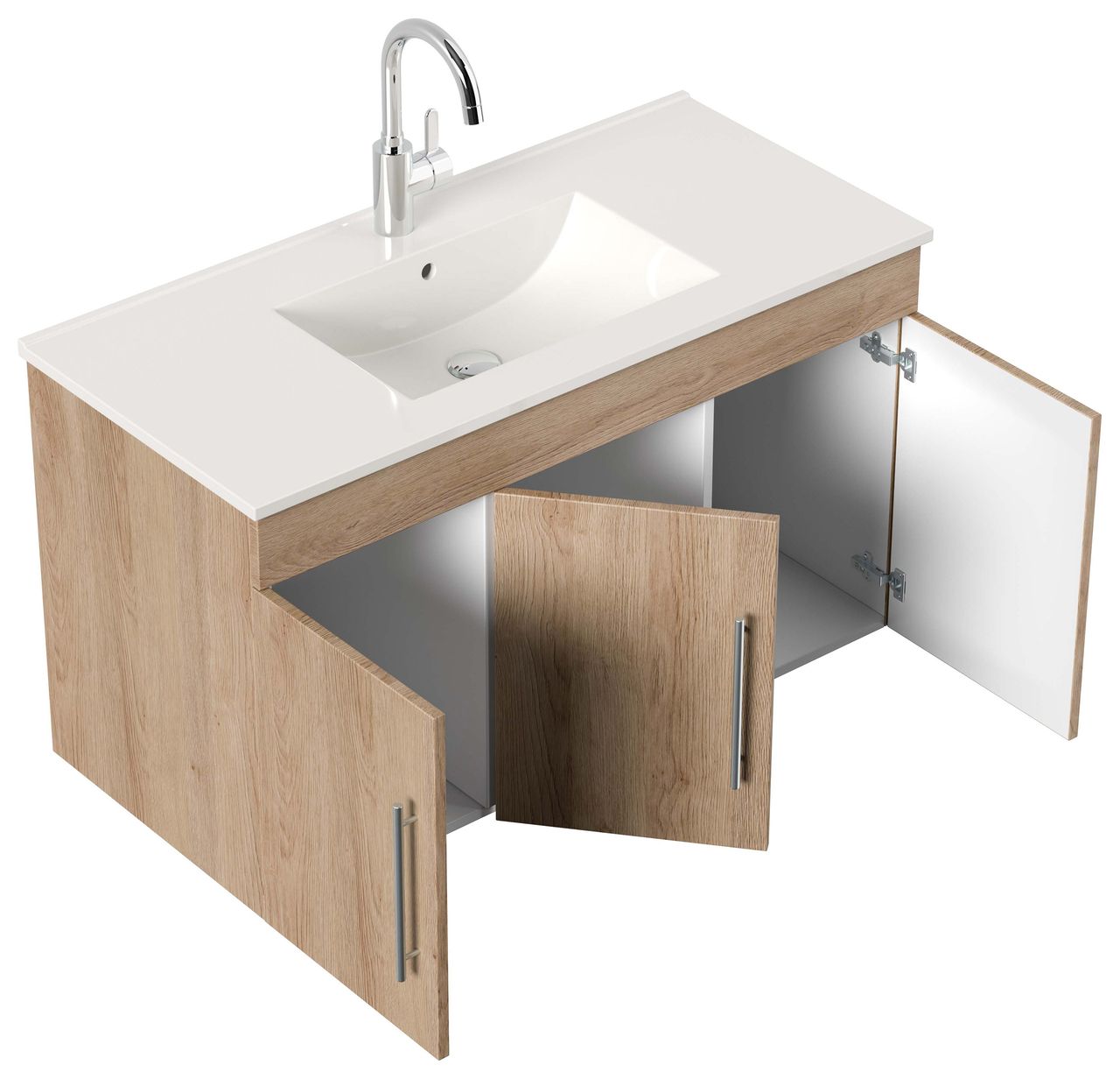 Posseik Badmöbel-Set Teramo 100 cm (4-teilig) eiche hell seidenglanz EEK: F