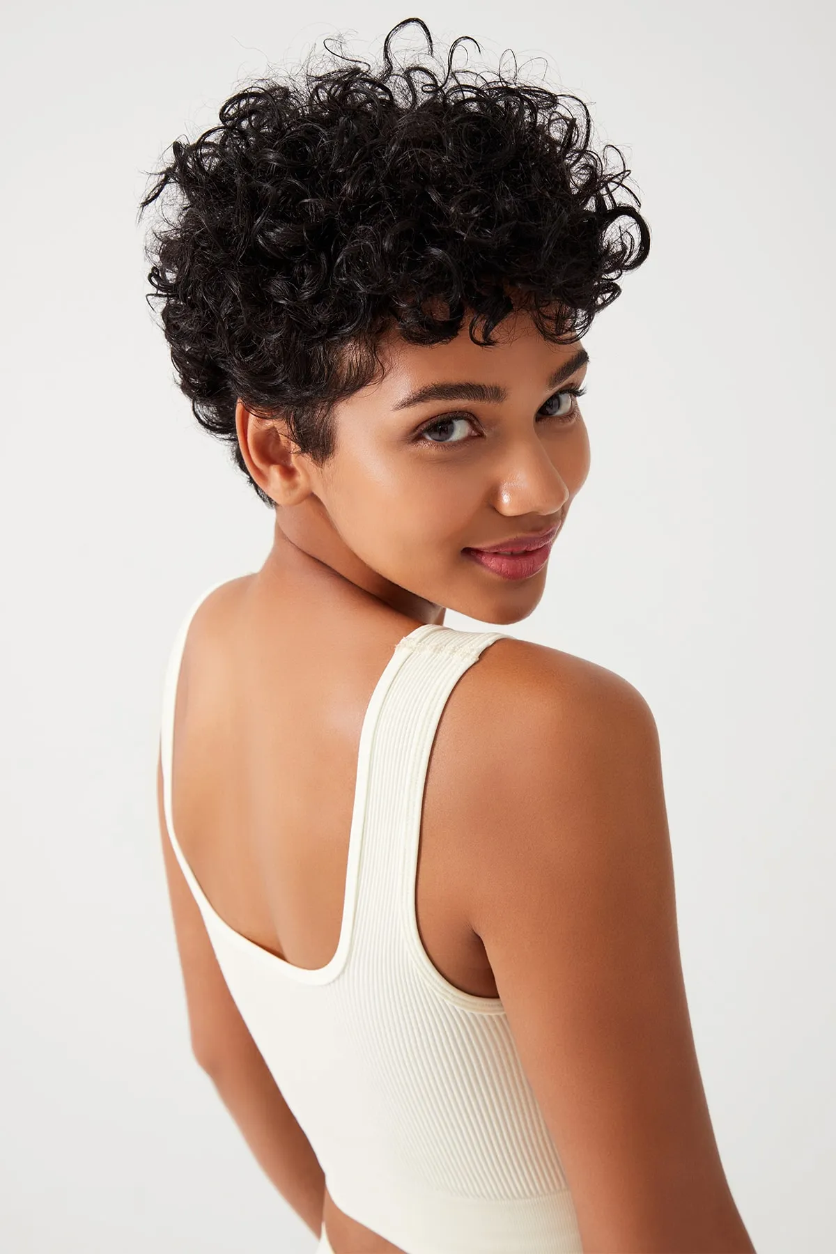 LOS OJOS  Ecrufarbenes, geripptes Crop-Top mit quadratischem Ausschnitt und Bustier für Damen