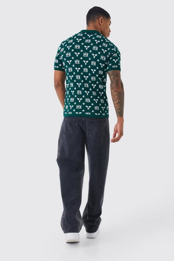 Muscle-Fit Jacquard Poloshirt mit halbem Reißverschluss