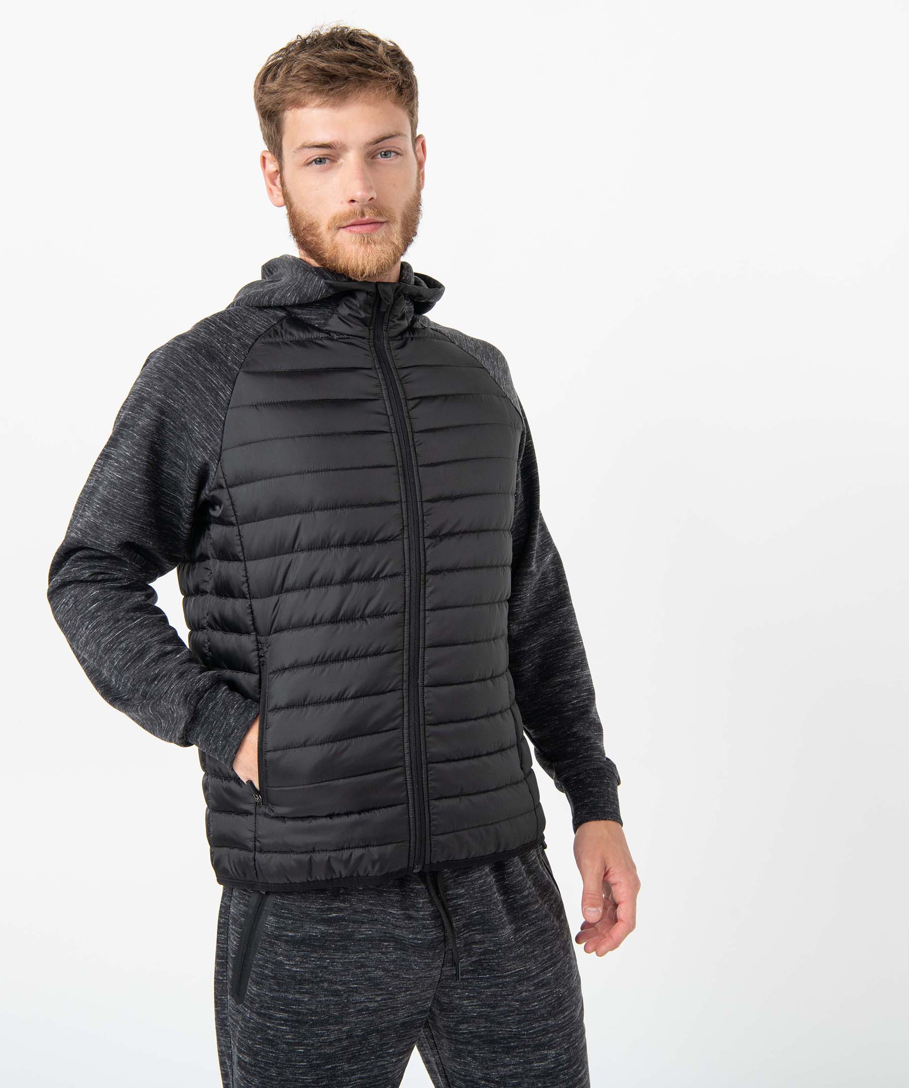 Sweat homme à capuche bi-matières gris fonce | GEMO