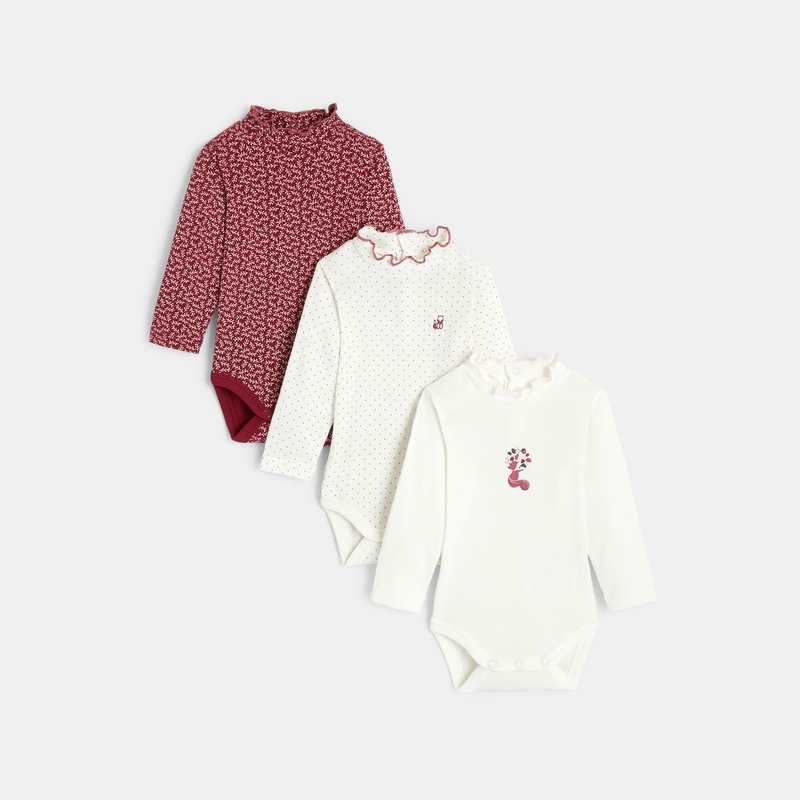 Body col à volants (lot de 3) bébé fille