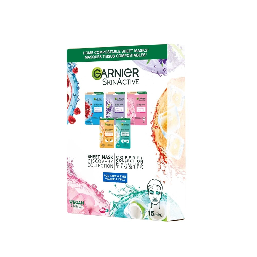 garnier Collection 5 masques - soin visage/yeux- éclat, repulpant, anti-fatigue Masques tissus