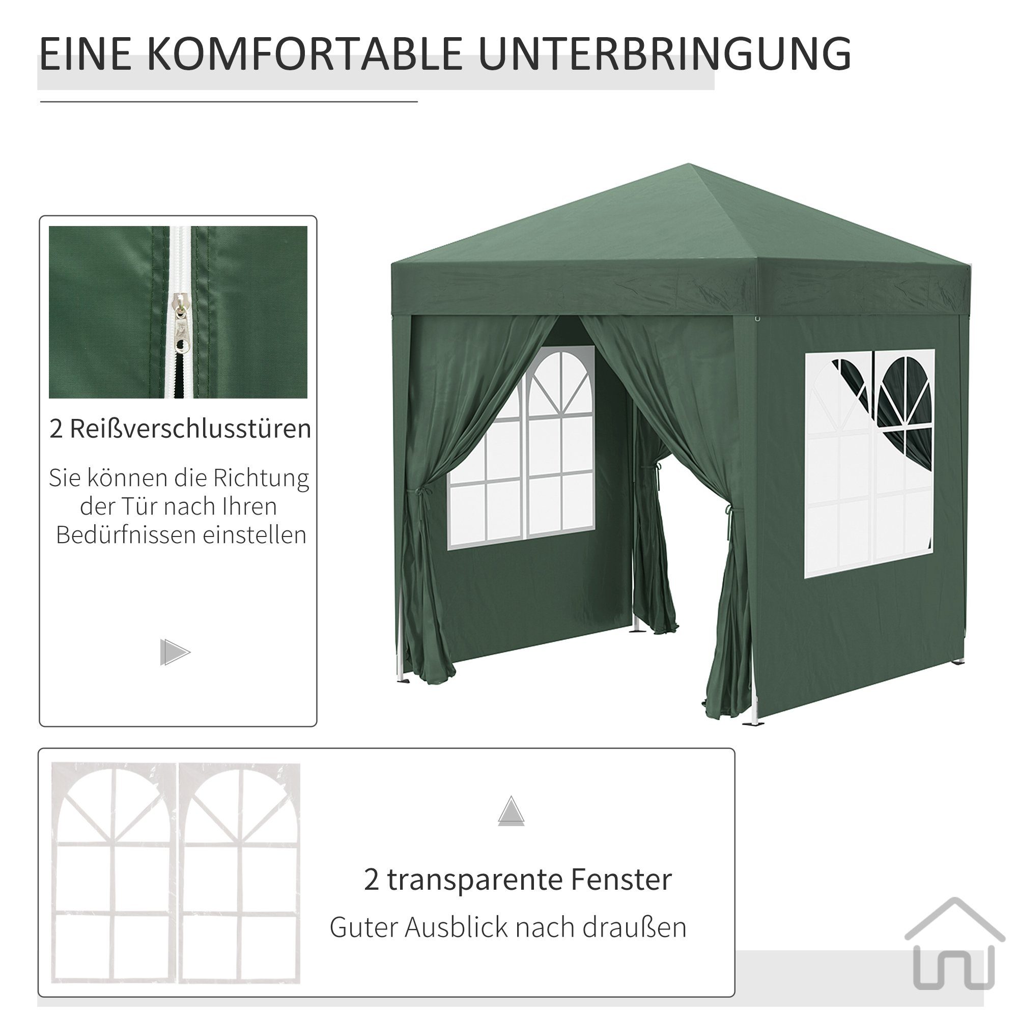 Outsunny Faltpavillon 2 x 2m Pavillon mit 4 Seitenwänden, Fenster, Festzelt mit UV-Schutz, mit 4 Seitenteilen, (Gartenzelt, Festzelt), BxT: 200x200 cm, Gartenzelt mit UV-Schutz