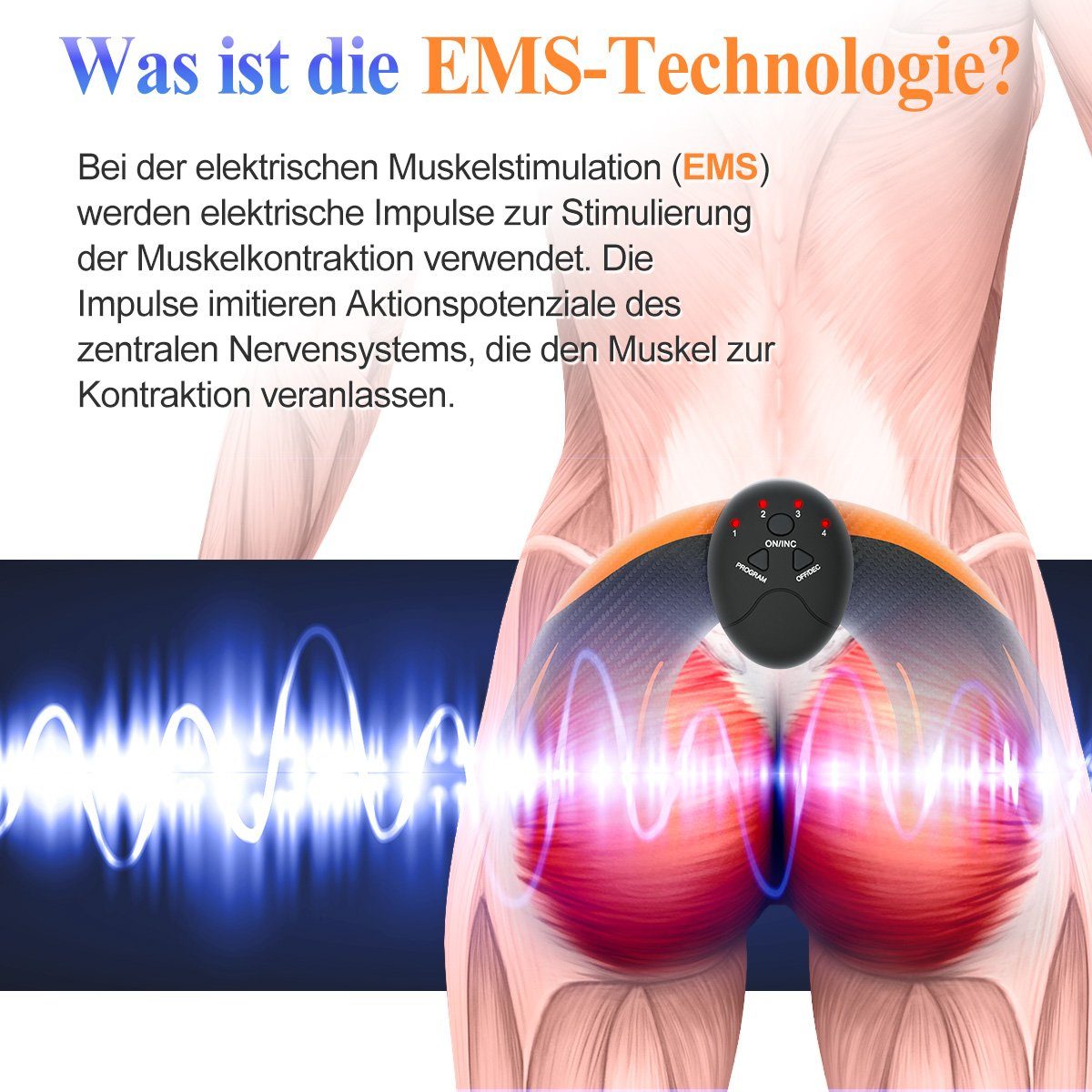 7Magic EMS-Po-Trainer EMS Hips Trainer aufladbar mit 6 modi & 9 Intensitätsstufen, EMS Muskeltrainer Hüfttrainer Muskel Stimulationsgerät elektrisch