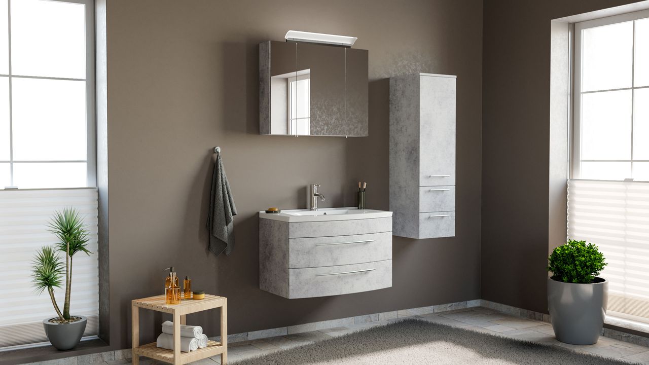 Posseik Badmöbel-Set Luna 80 cm (3-teilig) beton EEK: F
