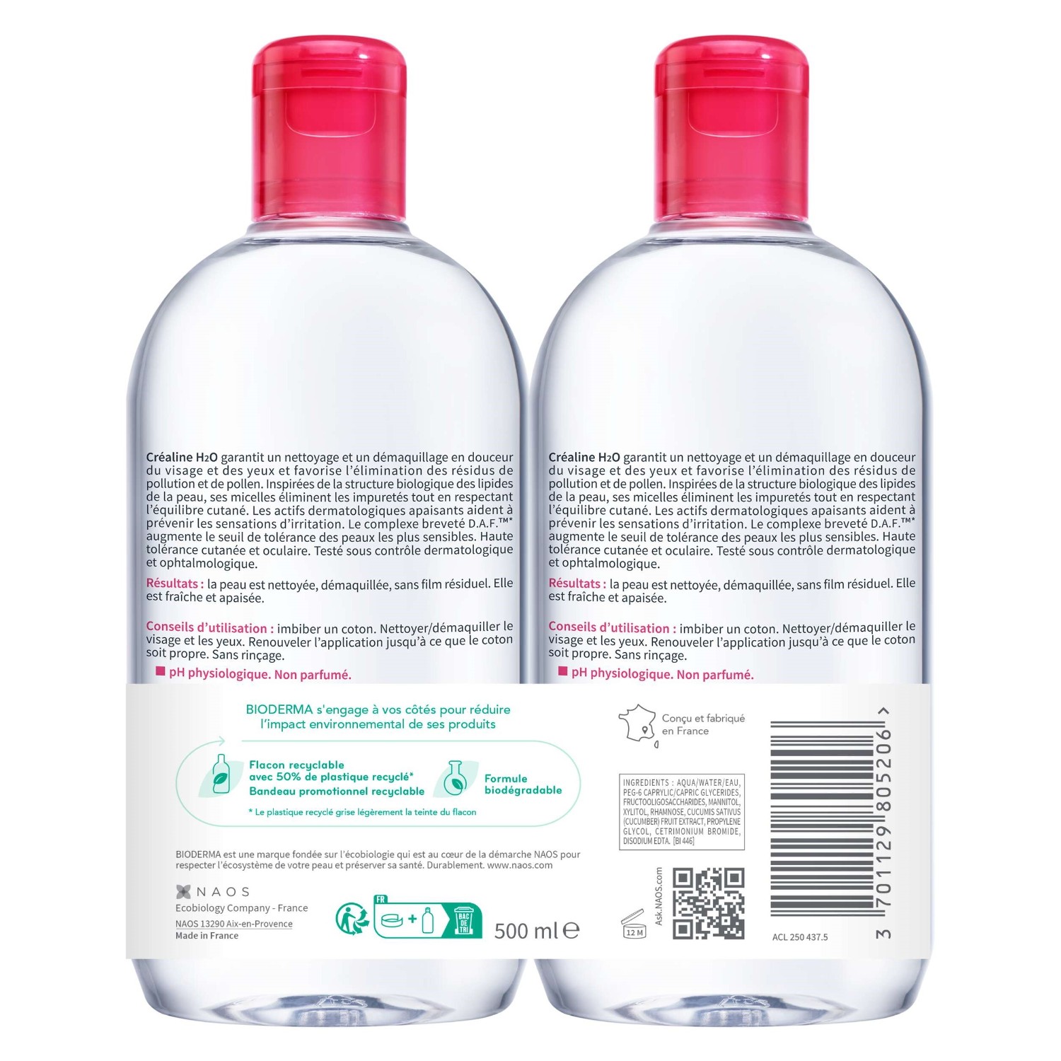 Bioderma CREALINE H2O, micelárna čistiaca voda 2 x 500 ml Citlivá pleť