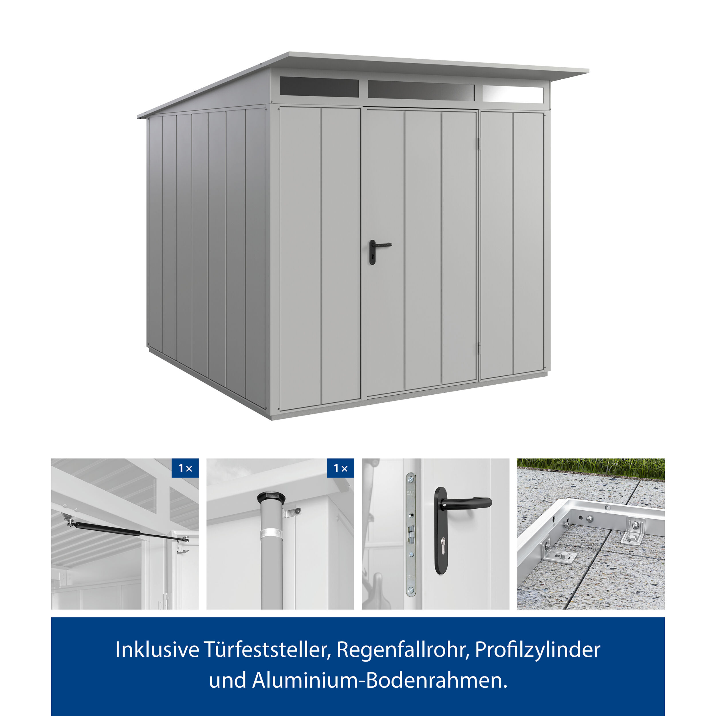 Set Berry Modern-P,Typ 2 Gerätehaus - Weißaluminium