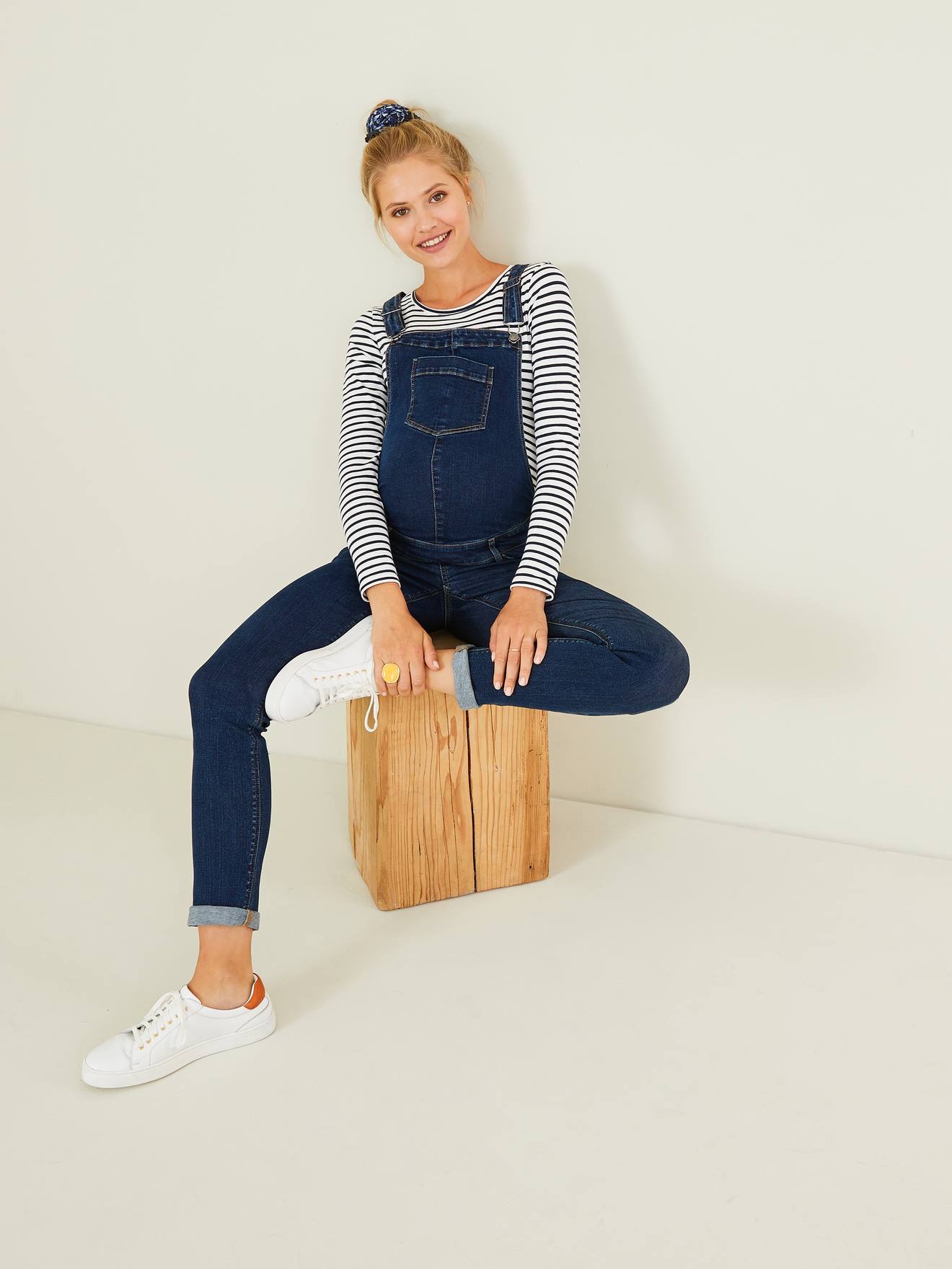 Salopette en jean stretch de grossesse denim brut