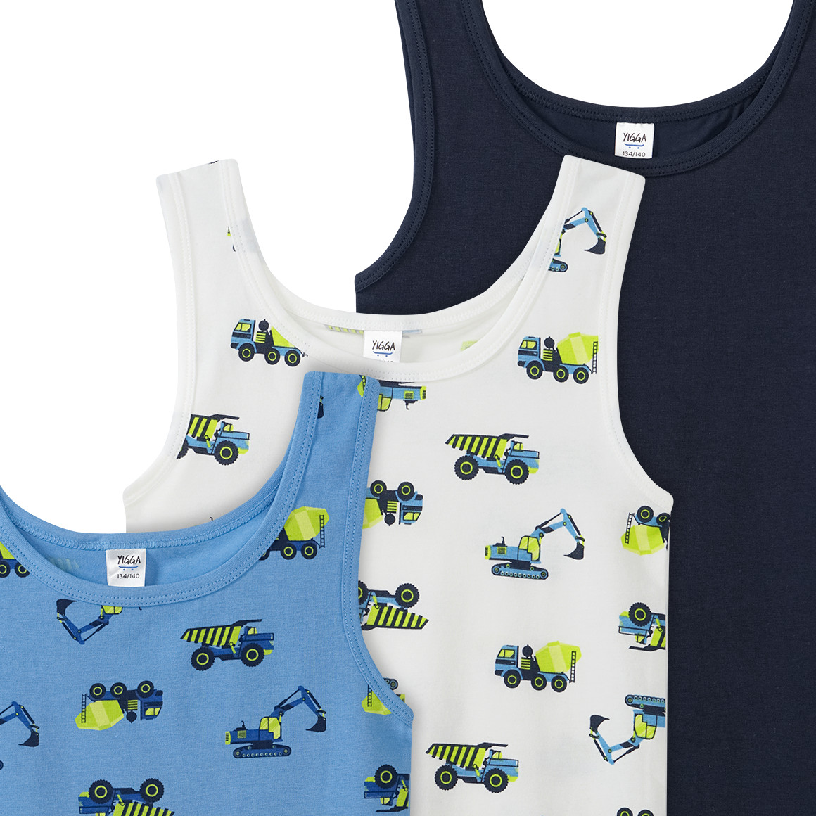 3 Jungen Unterhemden mit Fahrzeug-Motiven