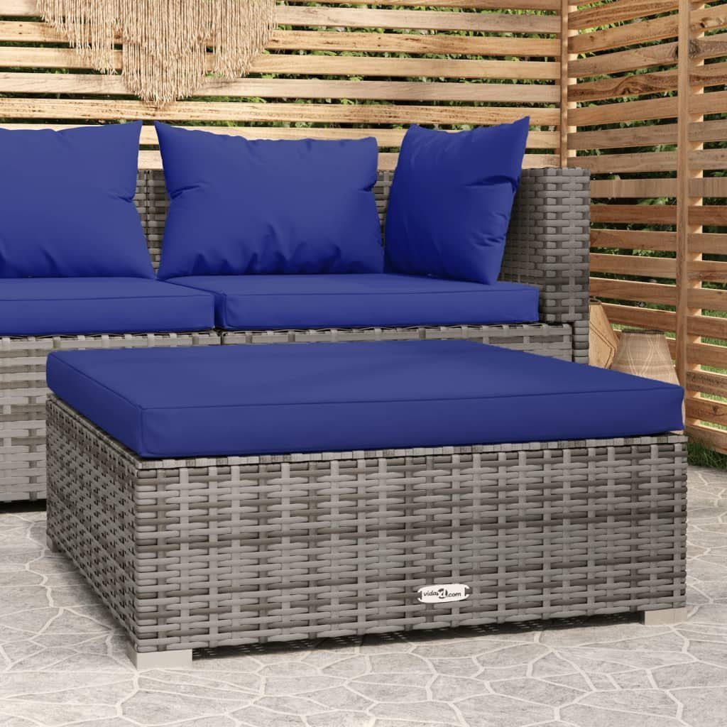 vidaXL Loungesofa Gartenhocker mit Kissen Grau 70x70x30 cm Poly Rattan, 1 Teile